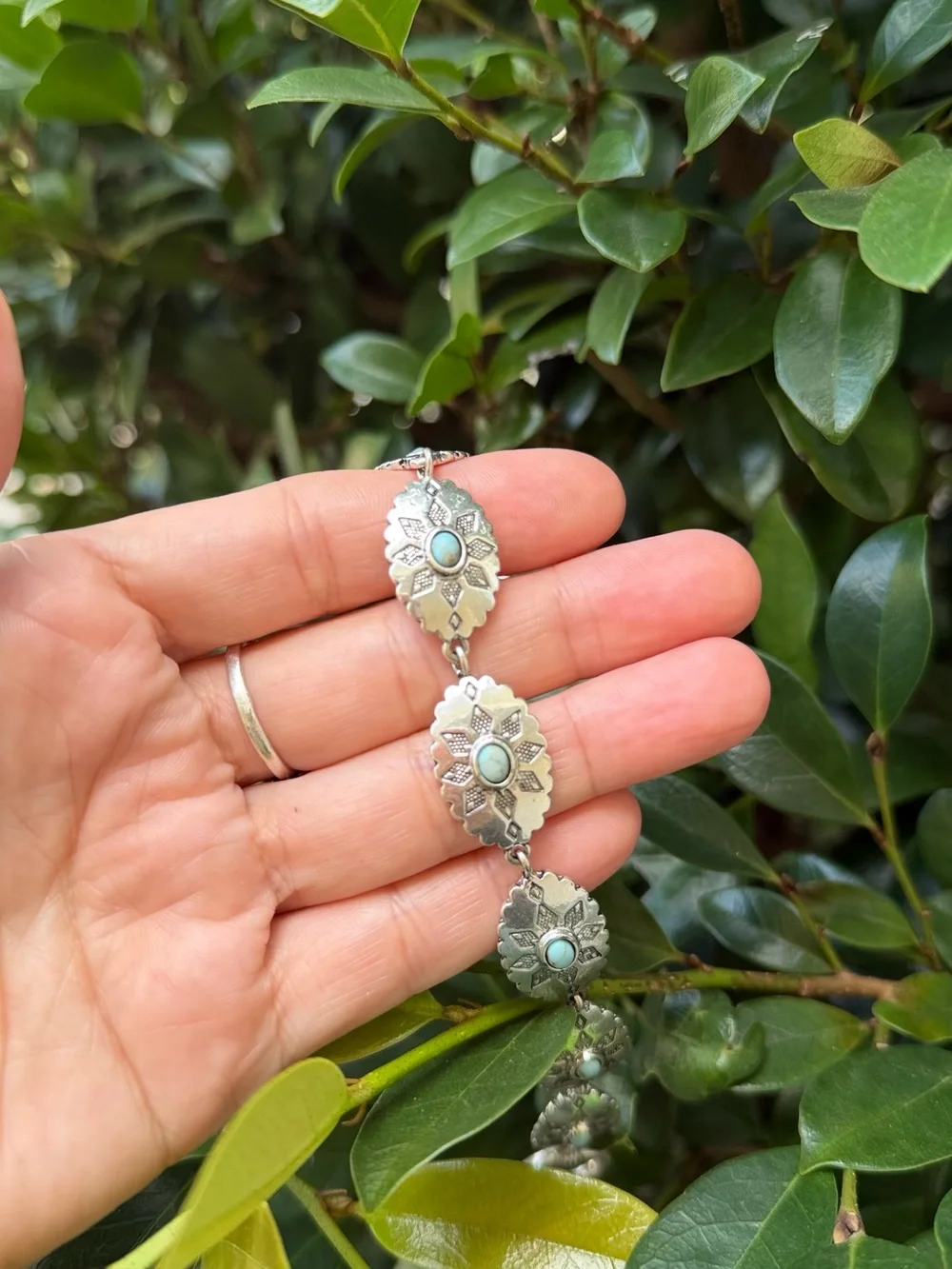 Turquoise Silver Floral-Link Bracelet - Women Jewelry